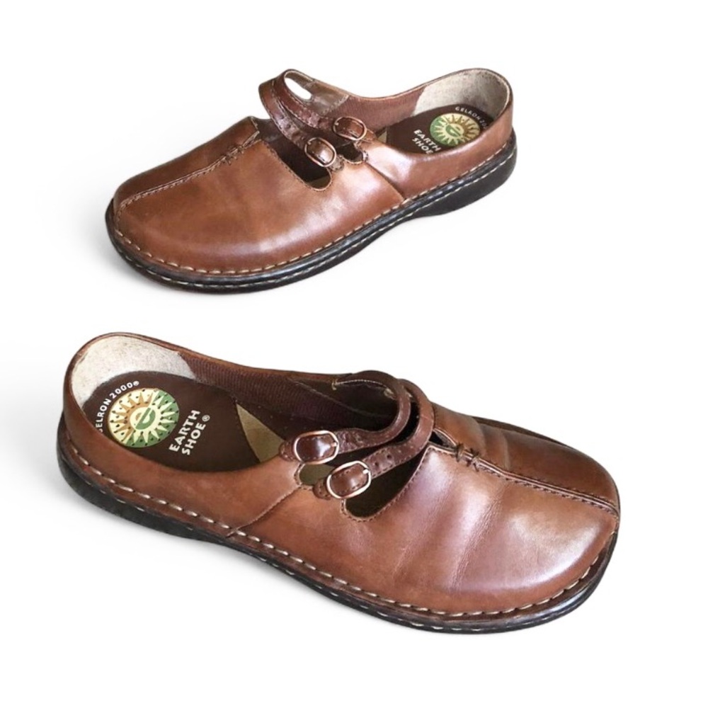Earth Shoe Women’s Brown Leather Mary Jane Clog Size 6